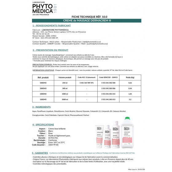 Dermacrem 1000 ml – Crema de masaje neutra - PhytoMédica